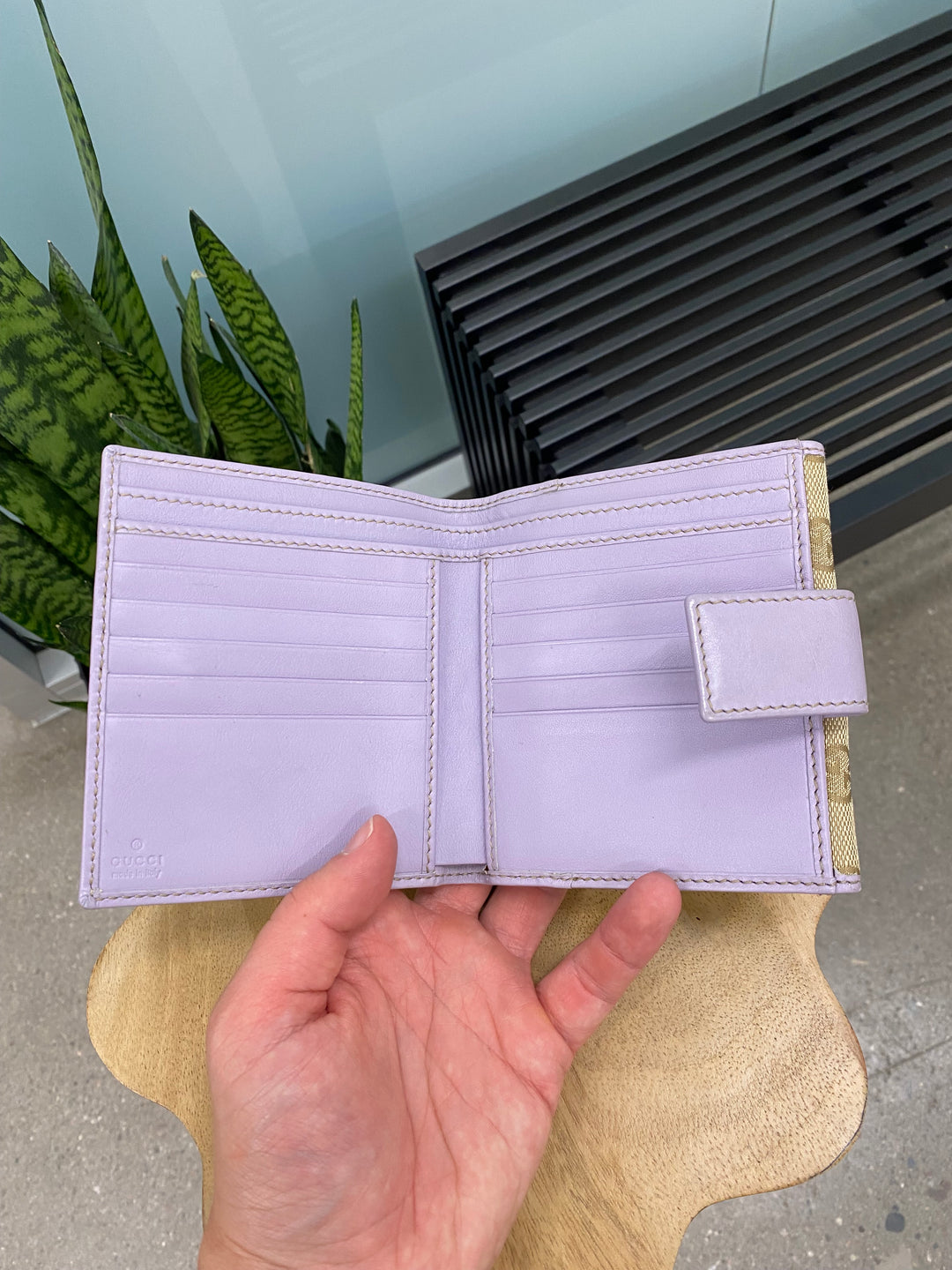 Gucci GG Canvas and Lavender Compact Wallet (5012)