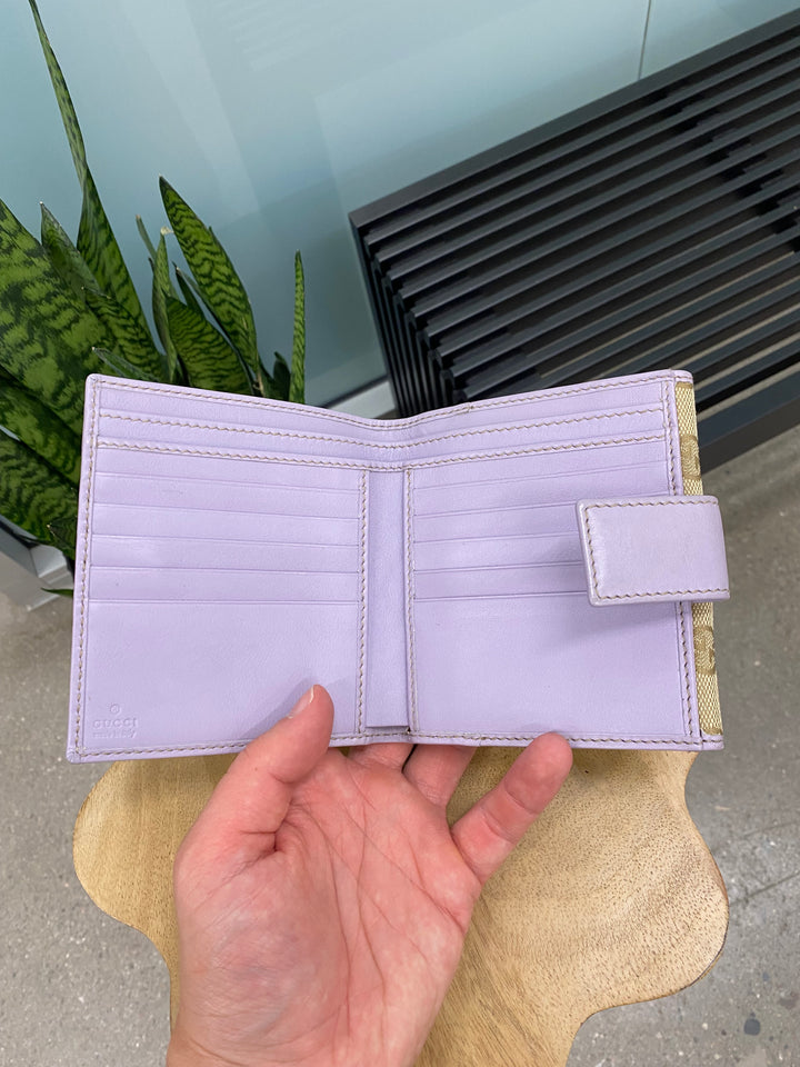 Gucci GG Canvas and Lavender Compact Wallet (5012)