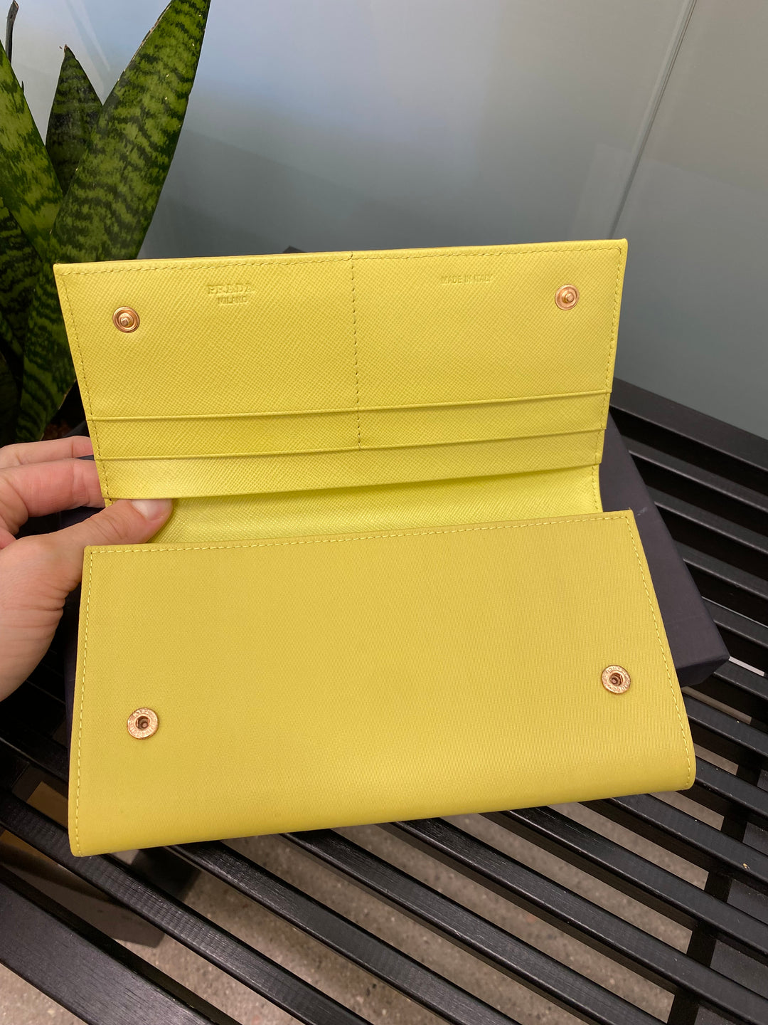 Prada Yellow Nylon Double Snap Wallet (5388)