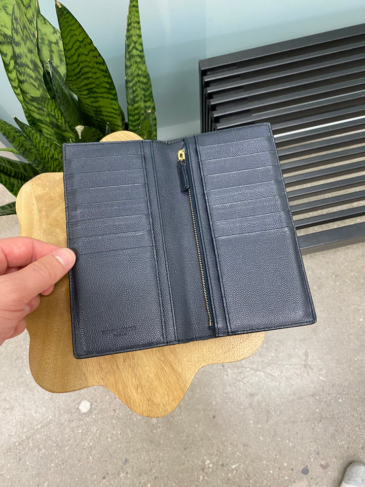 Saint Laurent YSL Black Grain de Poudre Long Bifold Wallet (5637)