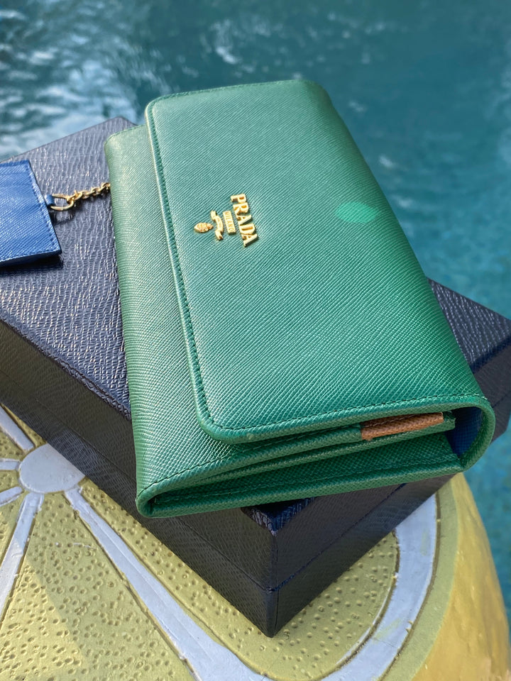 Prada Green Saffiano Long Wallet (5372)