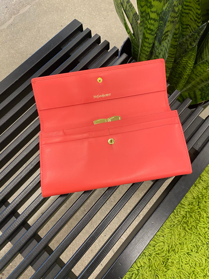 Saint Laurent Vintage YSL Red Leather Long Wallet (486)