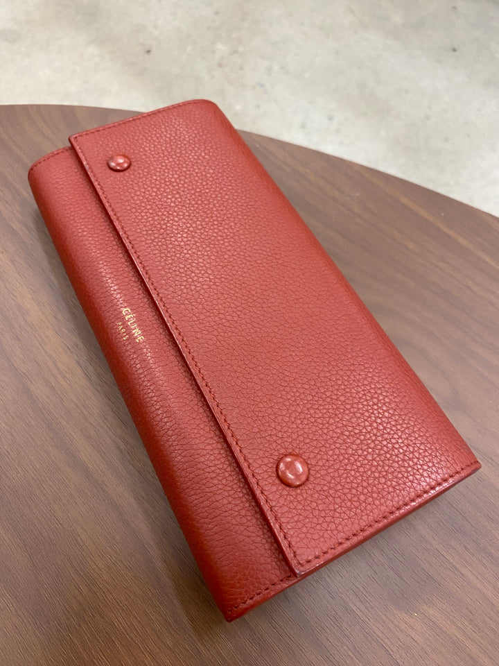 Celine Red Leather Double Snap Long Wallet (5962)