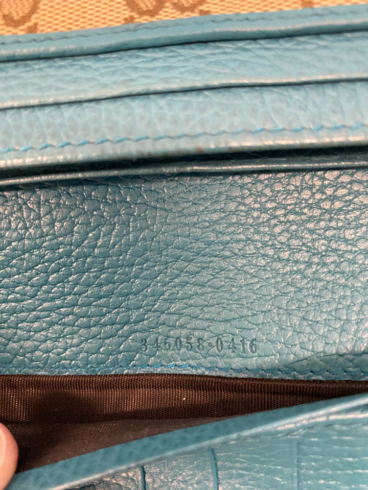 Gucci GG Canvas and Turquoise Long Wallet (5288)
