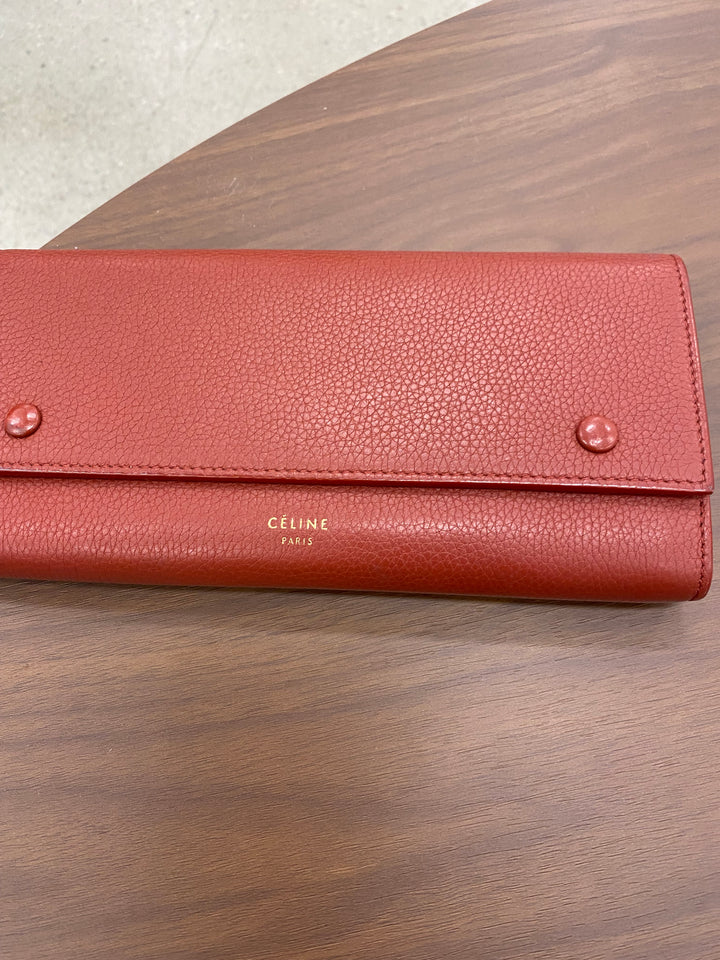 Celine Red Leather Double Snap Long Wallet (5962)