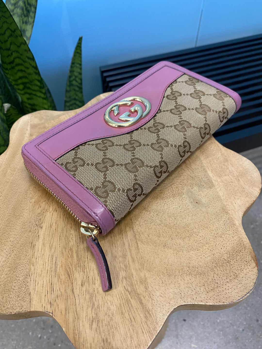 Gucci GG Canvas and Pink Leather Zippy Wallet (1837)