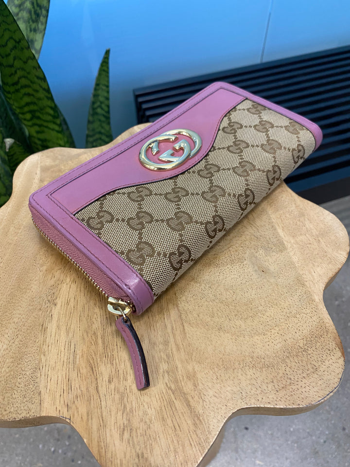 Gucci GG Canvas and Pink Leather Zippy Wallet (1837)