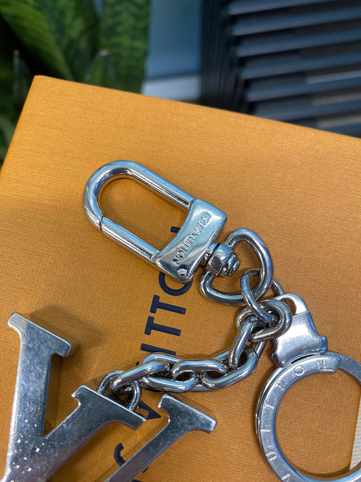 Louis Vuitton Silver Tone Initiales Key Chain/Bag Charm (0565)