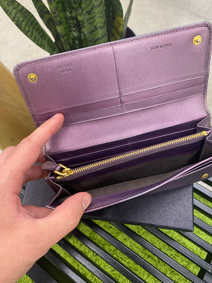 Prada Purple Saffiano Long Wallet (8878)