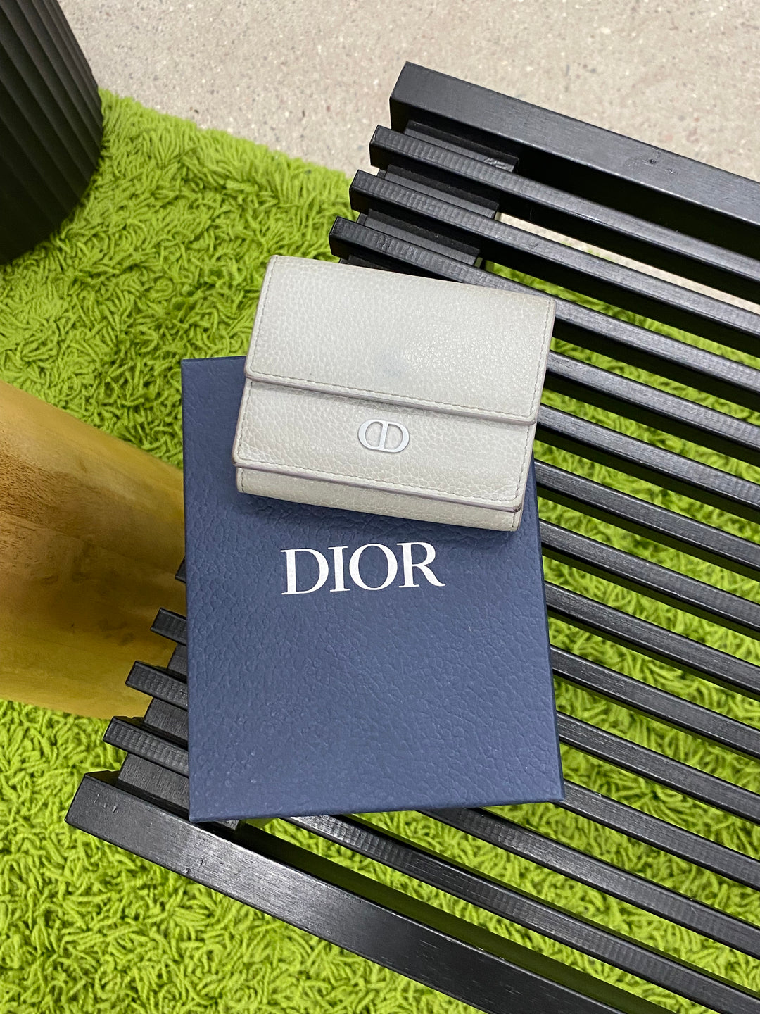 Christian Dior Grey Pebbled Leather Compact Wallet (8645)