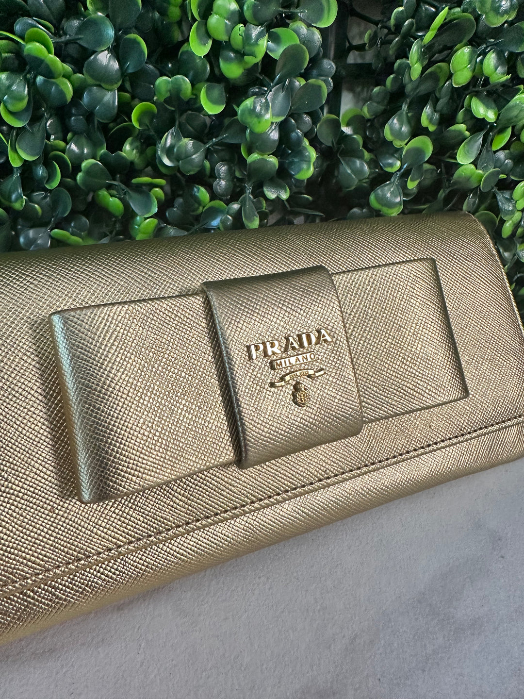 Prada Gold Saffiano Bow Long Wallet (7229)