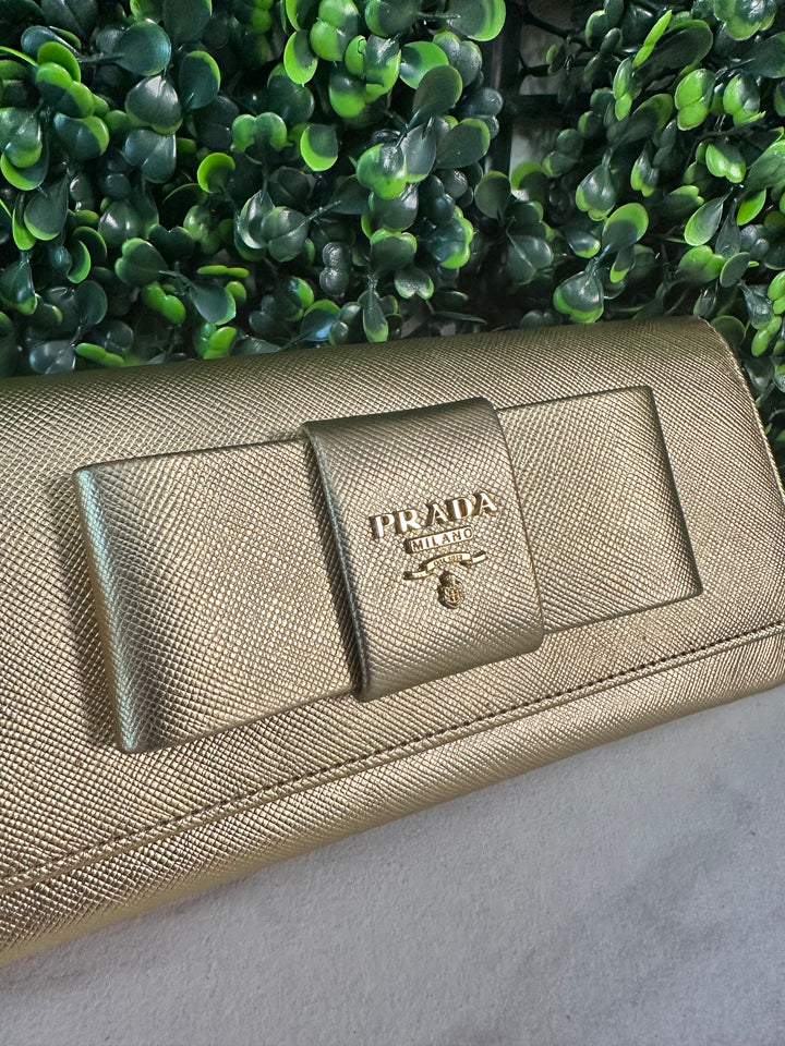 Prada Gold Saffiano Bow Long Wallet (7229)