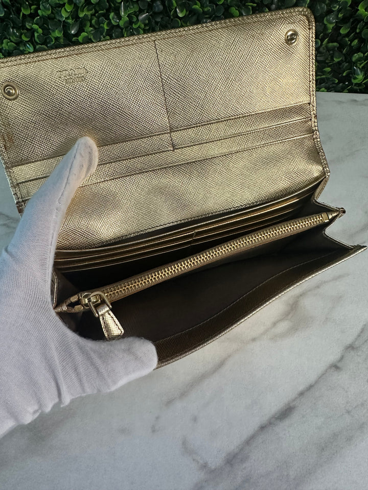 Prada Gold Saffiano Bow Long Wallet (7229)