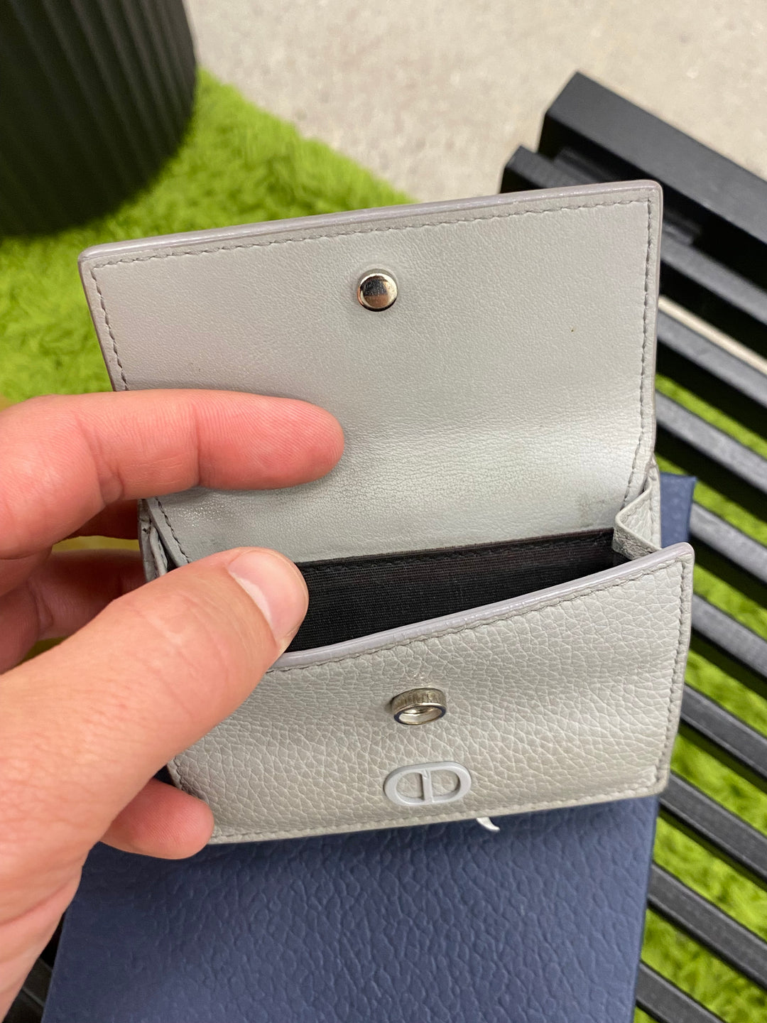 Christian Dior Grey Pebbled Leather Compact Wallet (8645)