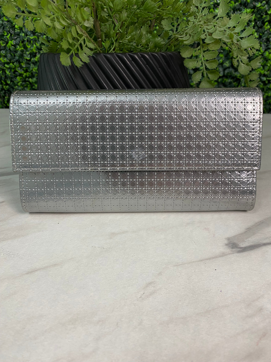 Christian Dior Metallic Calfskin Micro-Cannage Wallet (7262)