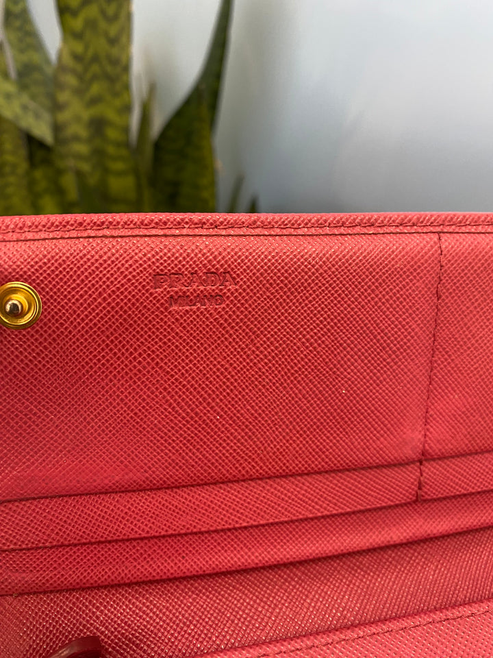 Prada Pink Saffiano Bow Long Wallet (9546)