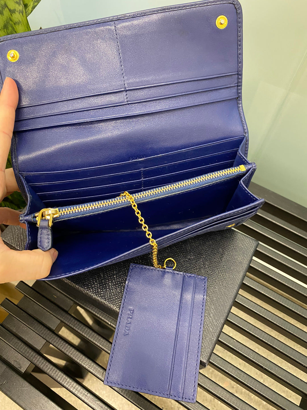 Prada Navy Quilted Leather Long Wallet (9531)