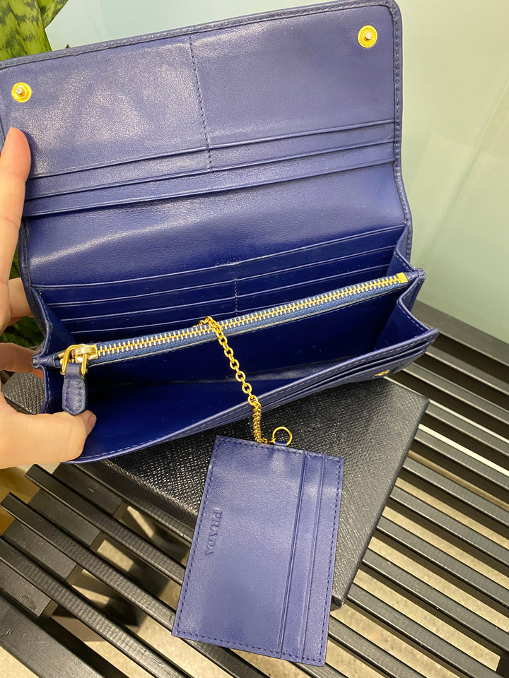 Prada Navy Quilted Leather Long Wallet (9531)