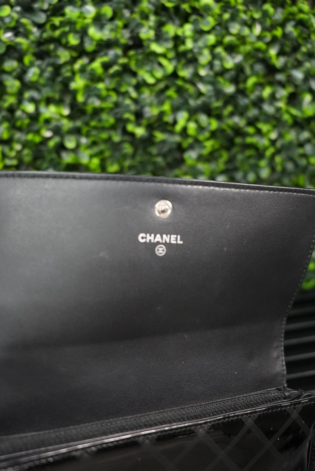 Chanel Black Quilted Patent Wallet