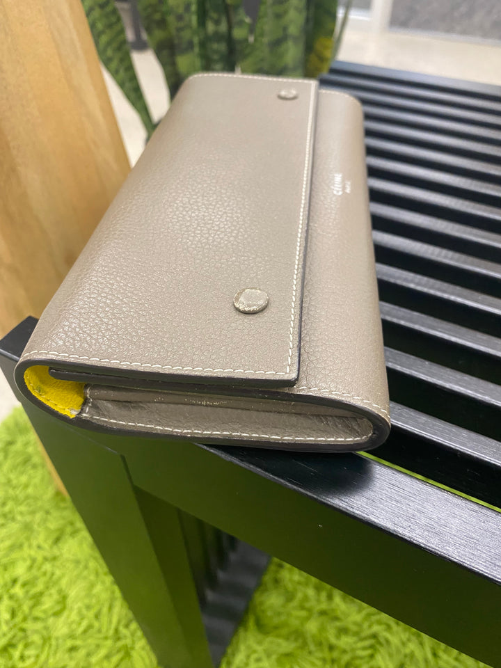 Celine Grey Leather Double Snap Long Wallet (3354)