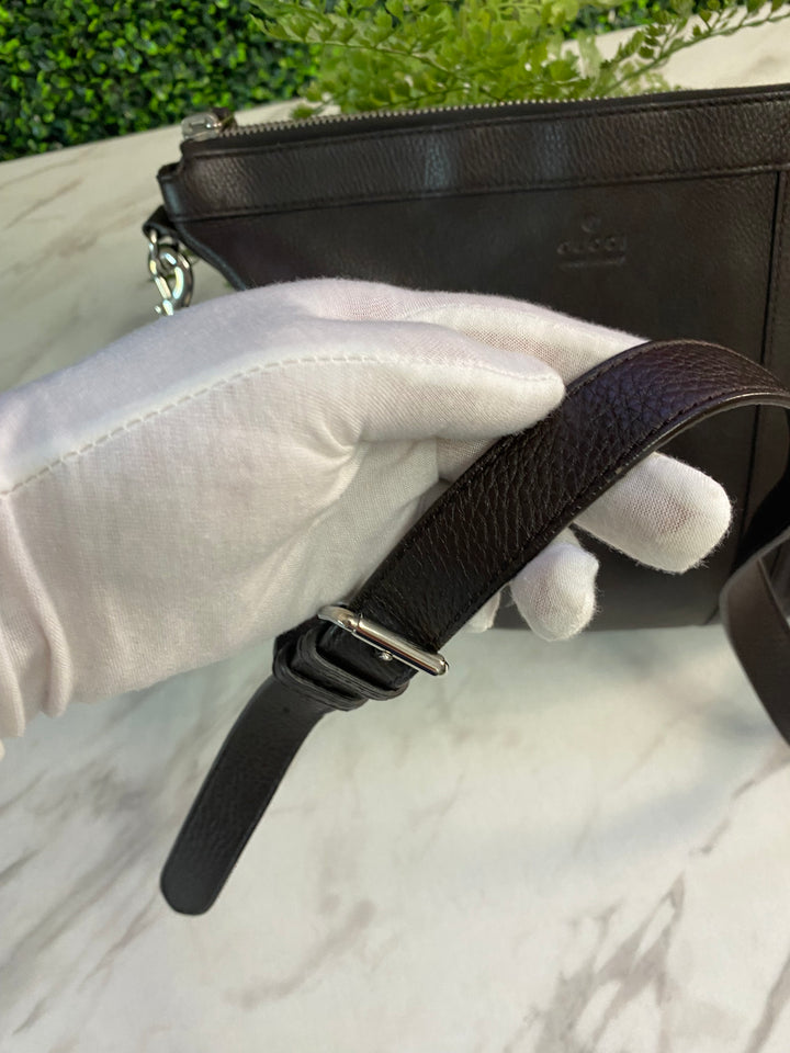 Gucci Brown Leather Messenger Bag (282)