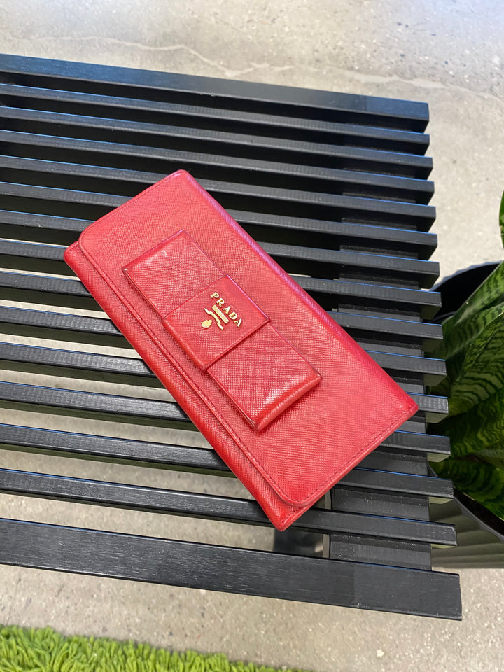 Prada Pink Saffiano Bow Long Wallet (5919)