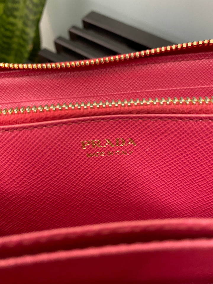 Prada Fuchsia Saffiano Zippy Wallet (3074)