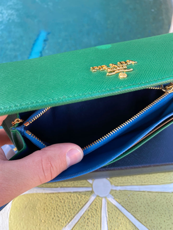 Prada Green Saffiano Long Wallet (5372)
