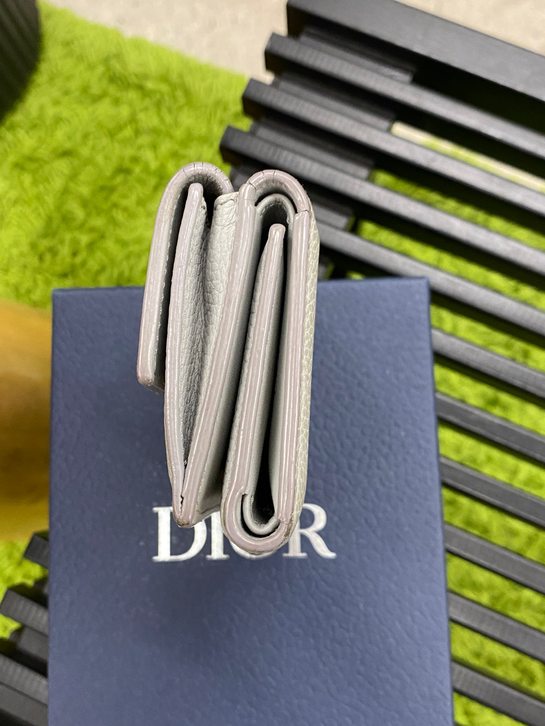 Christian Dior Grey Pebbled Leather Compact Wallet (8645)