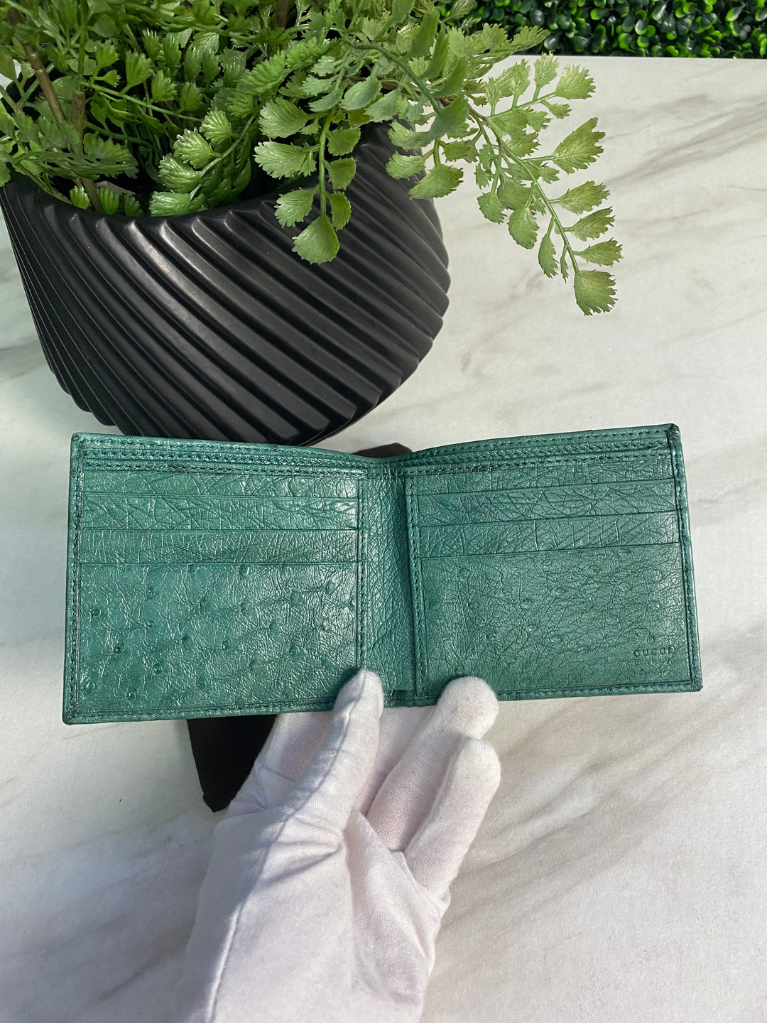 Gucci Teal Ostrich Leather Billfold (2456)