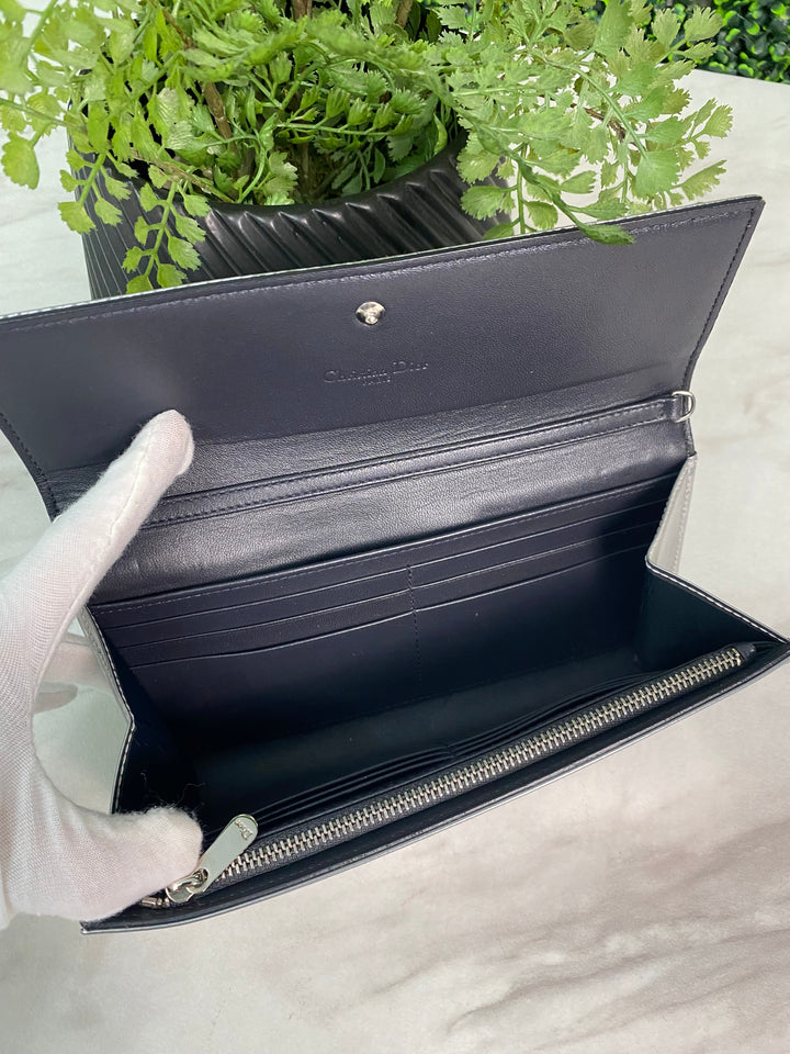 Christian Dior Metallic Calfskin Micro-Cannage Wallet (7262)