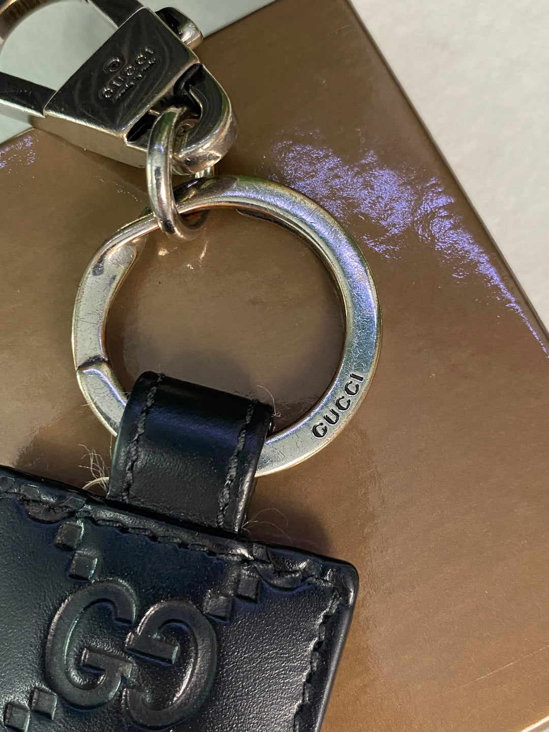 Gucci Black Guccissima Keychain Charm (0241)