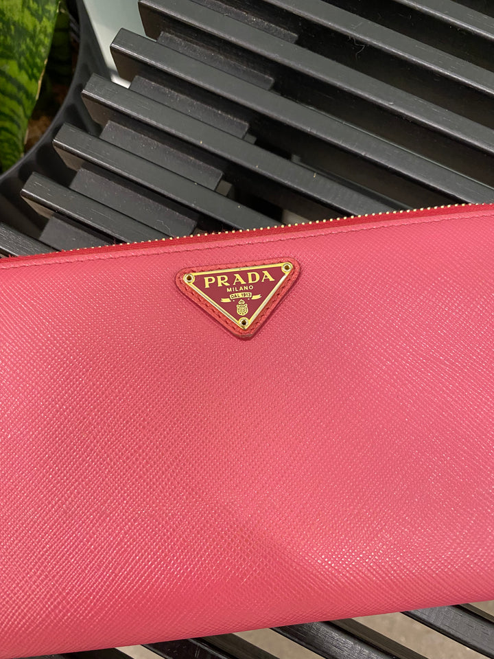 Prada Fuchsia Saffiano Zippy Wallet (3074)