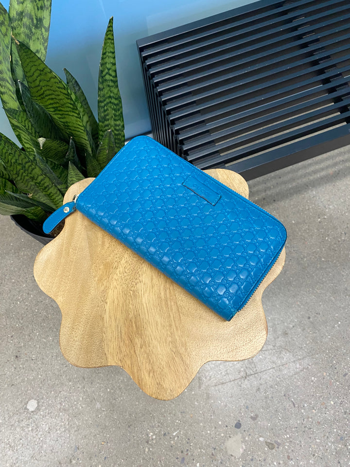 Gucci Turquoise Guccissima Zippy Wallet (8370)