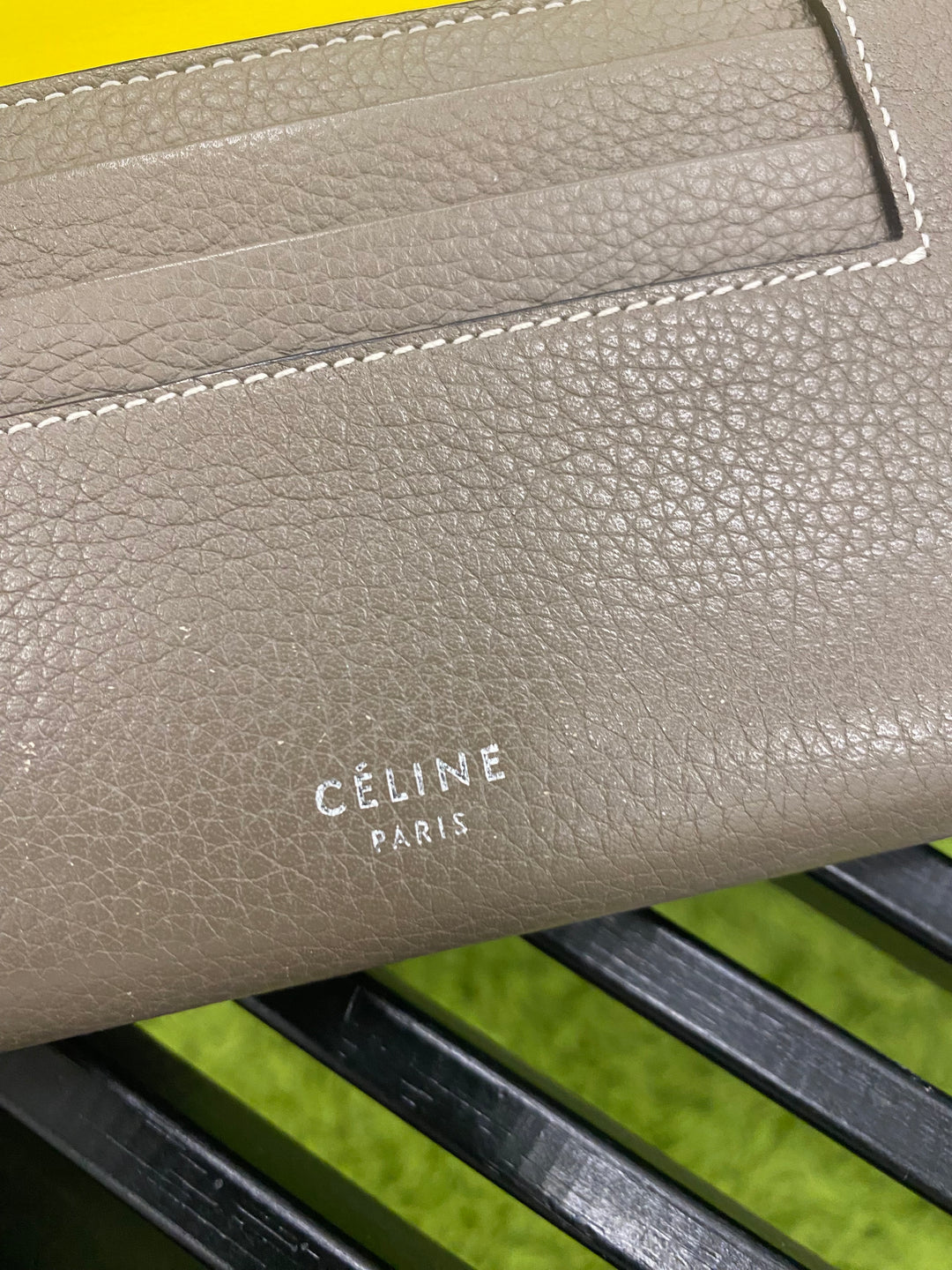 Celine Grey Leather Double Snap Long Wallet (3354)