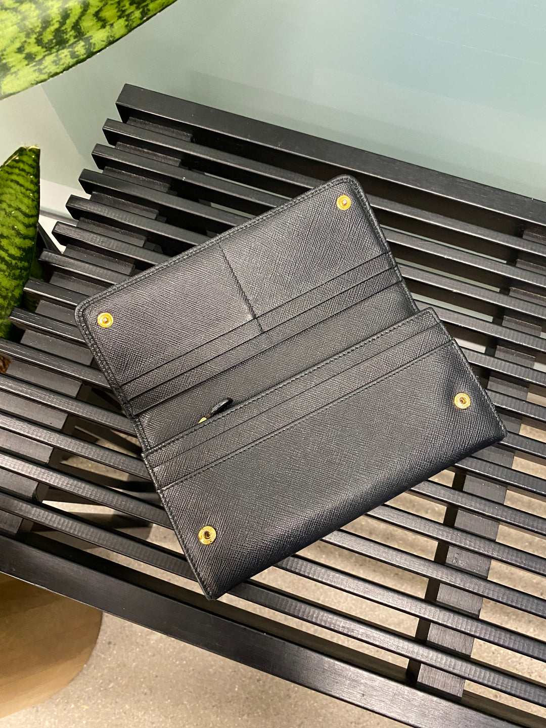 Prada Black Saffiano Bow Long Wallet (8099)