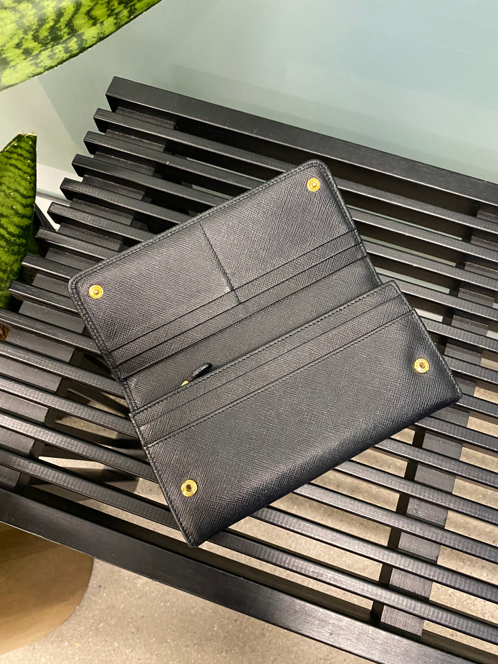 Prada Black Saffiano Bow Long Wallet (8099)