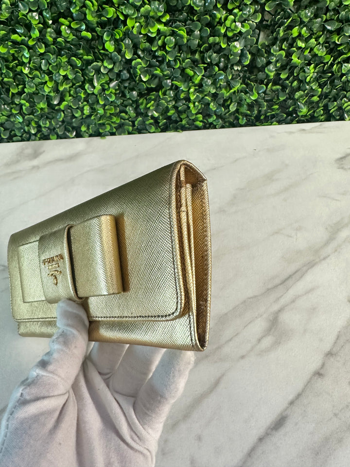 Prada Gold Saffiano Bow Long Wallet (7229)