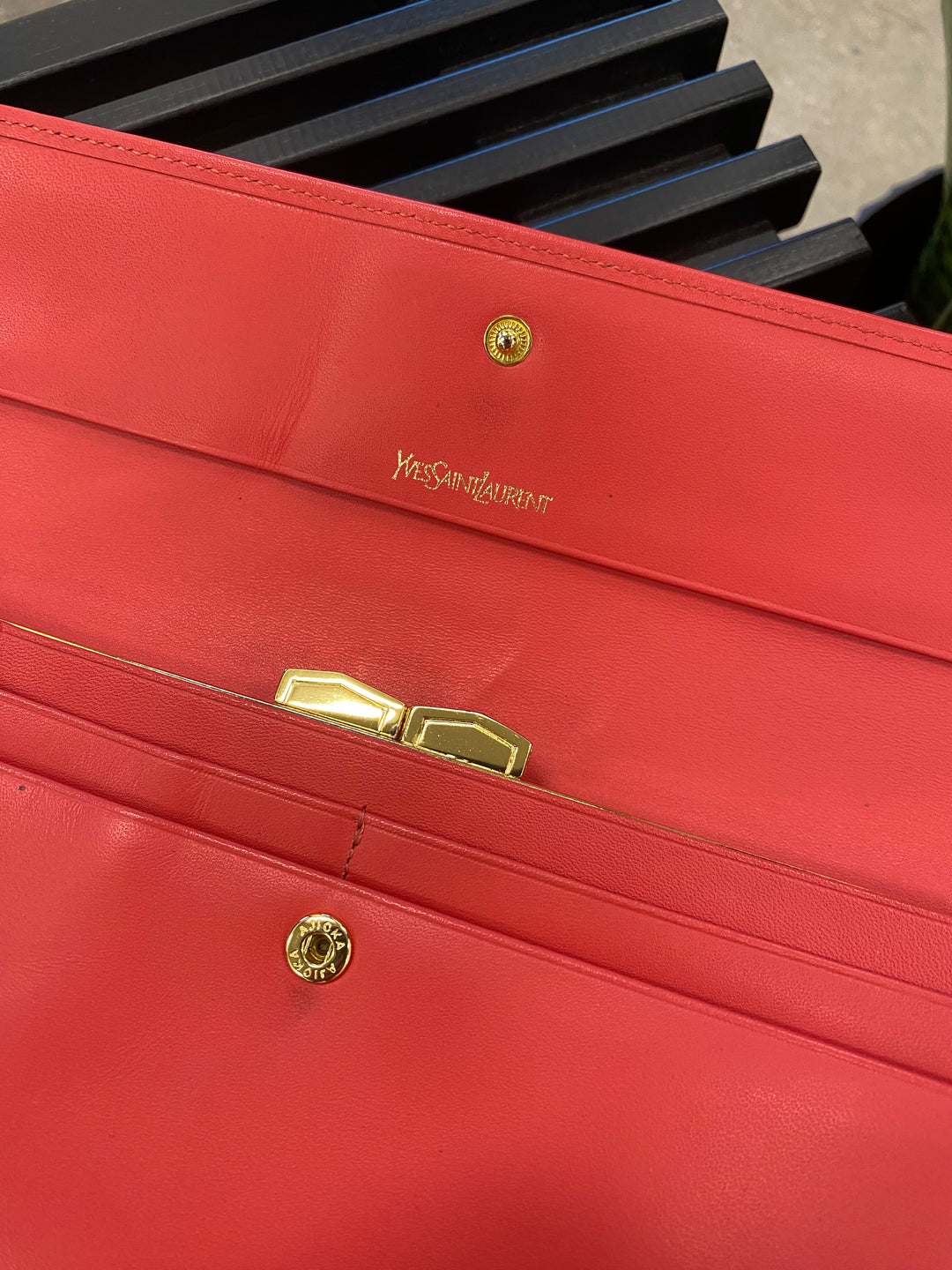 Saint Laurent Vintage YSL Red Leather Long Wallet (486)