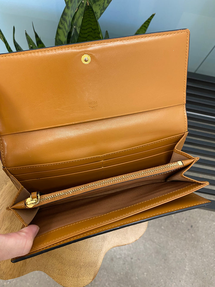 MCM Cognac Visetos and Burgundy Leather Long Wallet (7450)