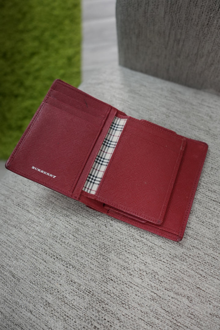 Burberry Red Leather Card Case Wallet