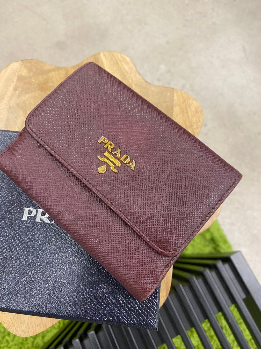 Prada Plum Saffiano Compact Wallet (3956)