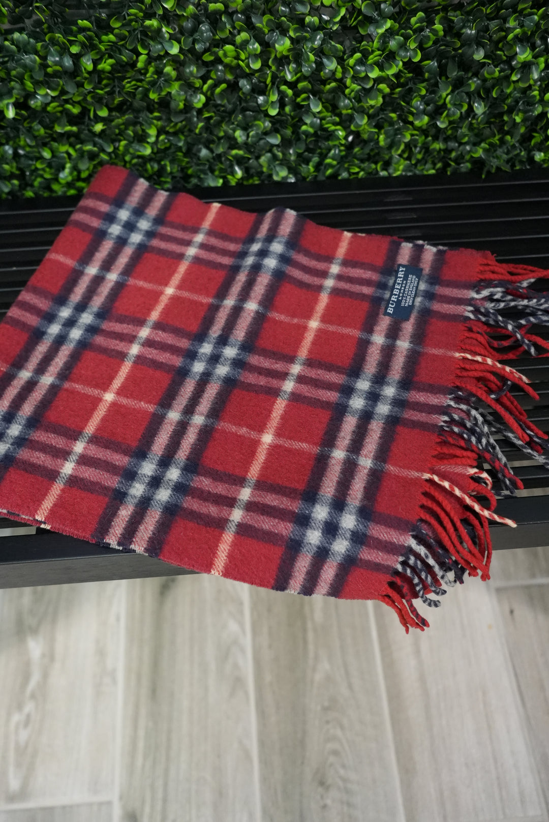 Burberry 100% Cashmere Red Check Scarf