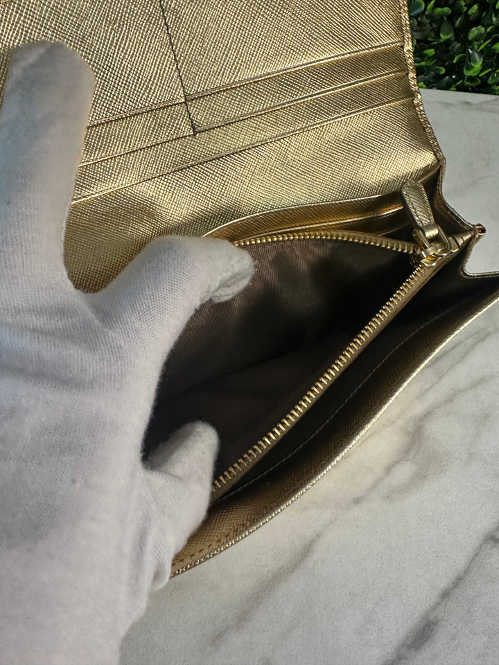 Prada Gold Saffiano Bow Long Wallet (7229)
