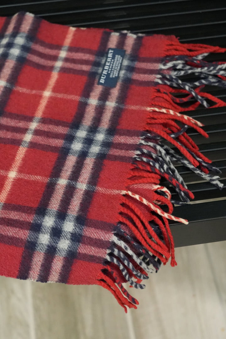 Burberry 100% Cashmere Red Check Scarf