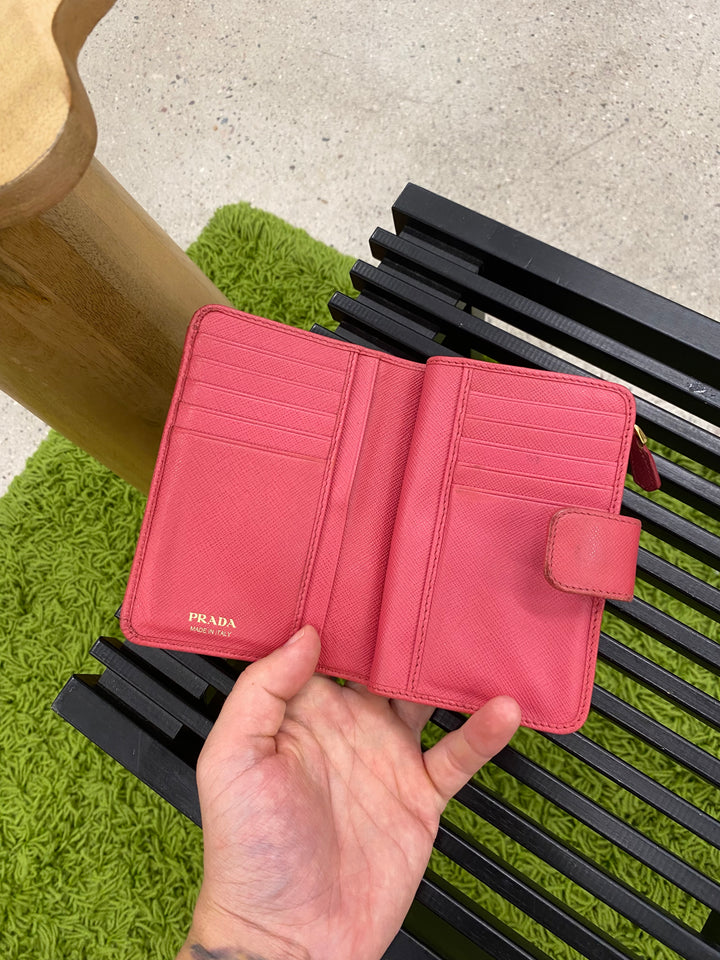 Prada Pink Saffiano Compact Wallet (8521)