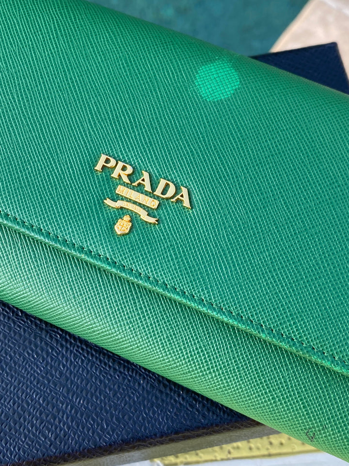 Prada Green Saffiano Long Wallet (5372)