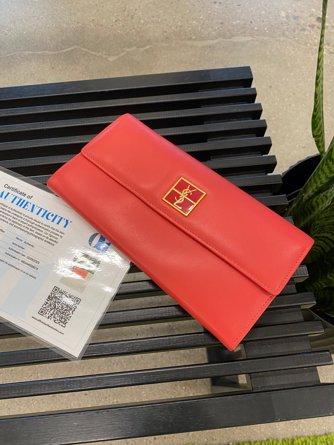 Saint Laurent Vintage YSL Red Leather Long Wallet (486)