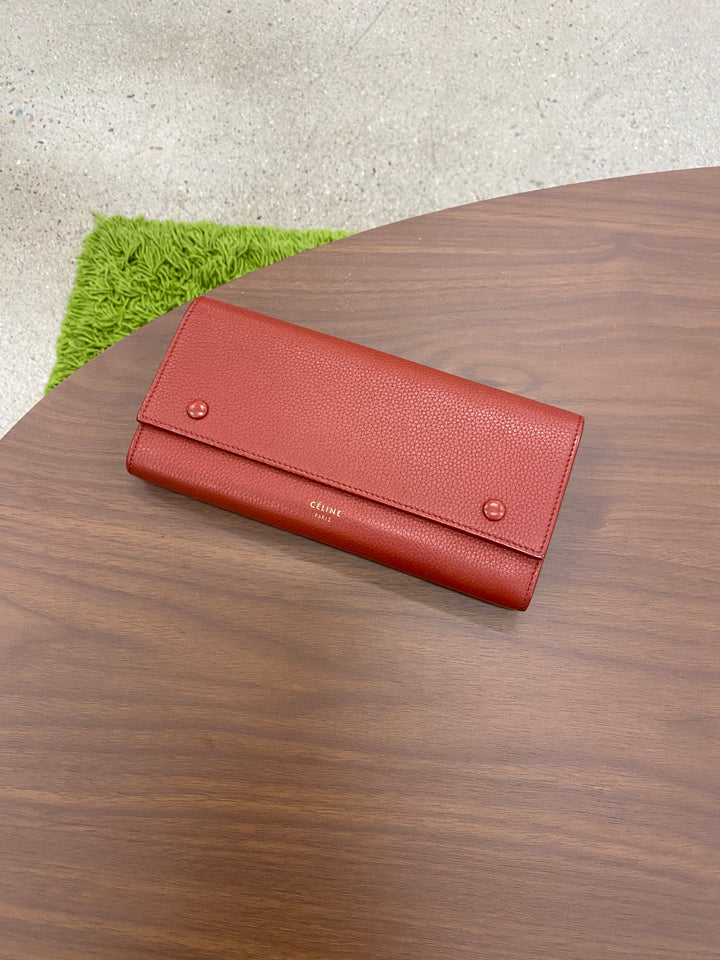 Celine Red Leather Double Snap Long Wallet (5962)