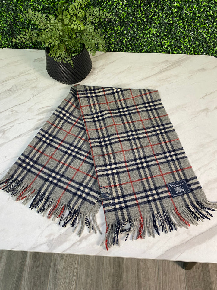 Burberry Grey Check Wool Scarf (8861)